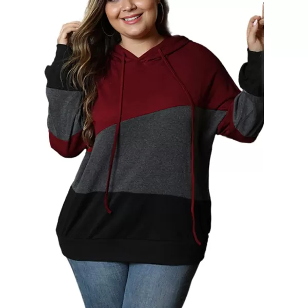Eytino Women Plus Size Hoodies Sweatshirts Long Sleeve Colorblock Drawstring Hooded Tops