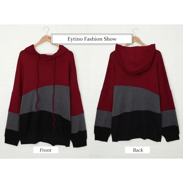 Eytino Women Plus Size Hoodies Sweatshirts Long Sleeve Colorblock Drawstring Hooded Tops