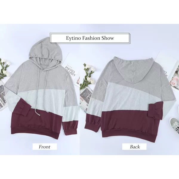 Eytino Women Plus Size Hoodies Sweatshirts Long Sleeve Colorblock Drawstring Hooded Tops