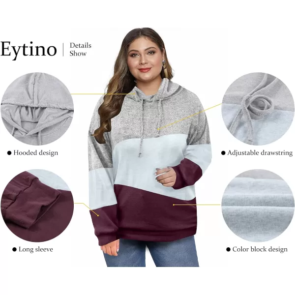 Eytino Women Plus Size Hoodies Sweatshirts Long Sleeve Colorblock Drawstring Hooded Tops