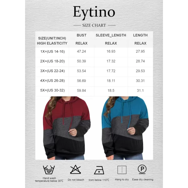 Eytino Women Plus Size Hoodies Sweatshirts Long Sleeve Colorblock Drawstring Hooded Tops
