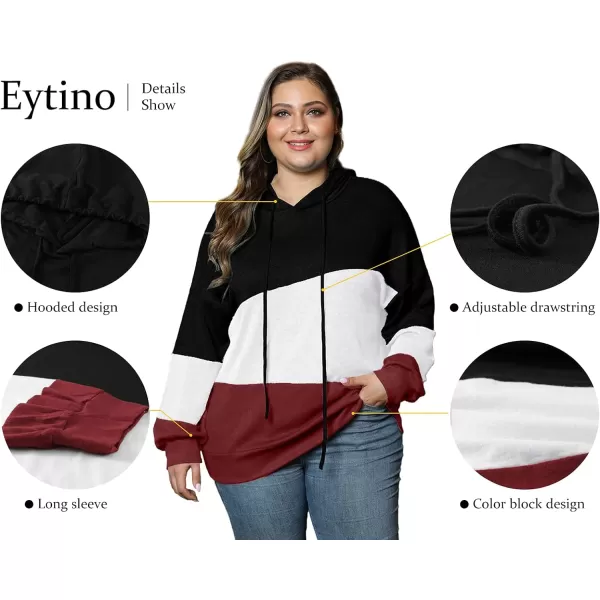Eytino Women Plus Size Hoodies Sweatshirts Long Sleeve Colorblock Drawstring Hooded Tops