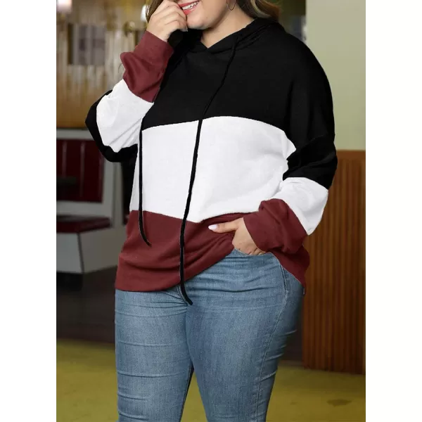 Eytino Women Plus Size Hoodies Sweatshirts Long Sleeve Colorblock Drawstring Hooded Tops