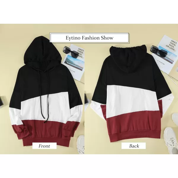 Eytino Women Plus Size Hoodies Sweatshirts Long Sleeve Colorblock Drawstring Hooded Tops
