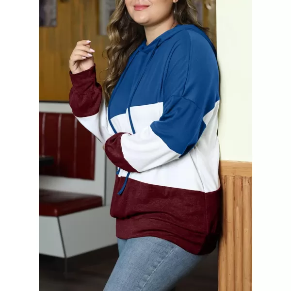 Eytino Women Plus Size Hoodies Sweatshirts Long Sleeve Colorblock Drawstring Hooded Tops