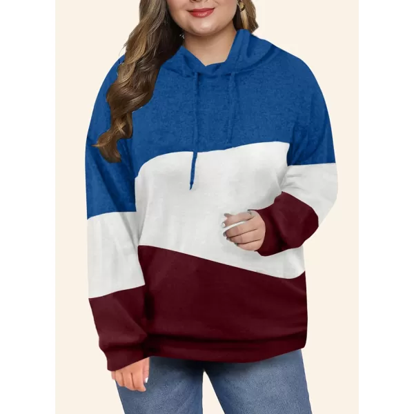 Eytino Women Plus Size Hoodies Sweatshirts Long Sleeve Colorblock Drawstring Hooded Tops