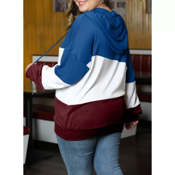 Eytino Women Plus Size Hoodies Sweatshirts Long Sleeve Colorblock Drawstring Hooded Tops