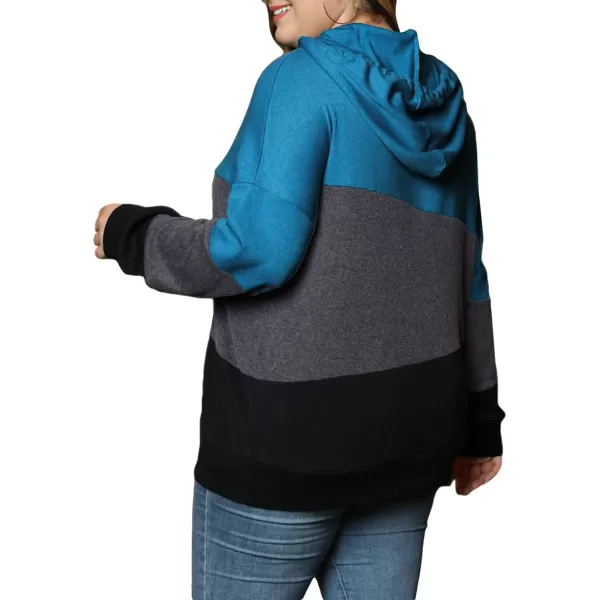 Eytino Women Plus Size Hoodies Sweatshirts Long Sleeve Colorblock Drawstring Hooded Tops