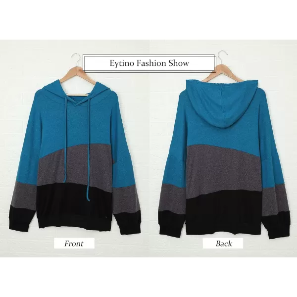 Eytino Women Plus Size Hoodies Sweatshirts Long Sleeve Colorblock Drawstring Hooded Tops