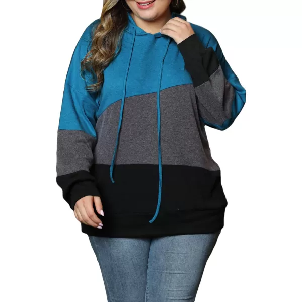 Eytino Women Plus Size Hoodies Sweatshirts Long Sleeve Colorblock Drawstring Hooded Tops