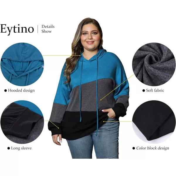 Eytino Women Plus Size Hoodies Sweatshirts Long Sleeve Colorblock Drawstring Hooded Tops