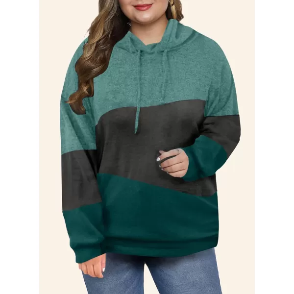 Eytino Women Plus Size Hoodies Sweatshirts Long Sleeve Colorblock Drawstring Hooded Tops