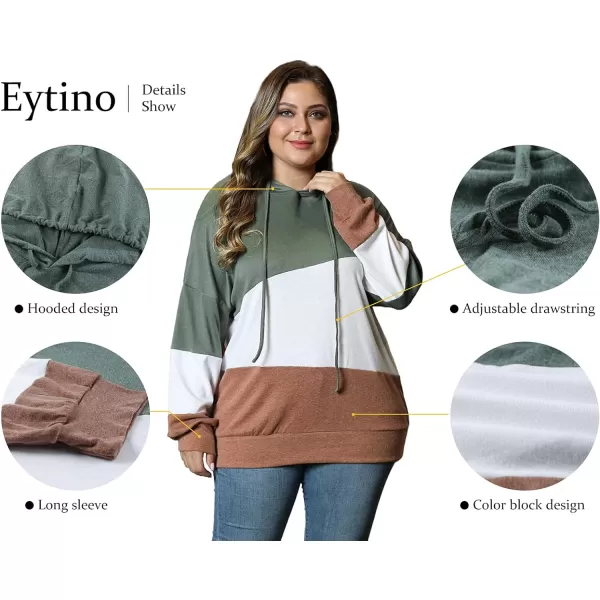 Eytino Women Plus Size Hoodies Sweatshirts Long Sleeve Colorblock Drawstring Hooded Tops