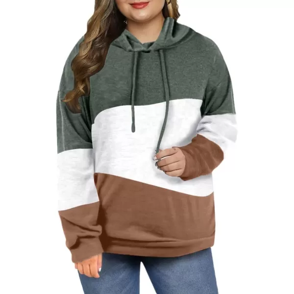 Eytino Women Plus Size Hoodies Sweatshirts Long Sleeve Colorblock Drawstring Hooded Tops