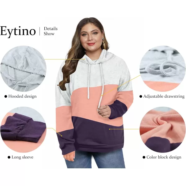 Eytino Women Plus Size Hoodies Sweatshirts Long Sleeve Colorblock Drawstring Hooded Tops