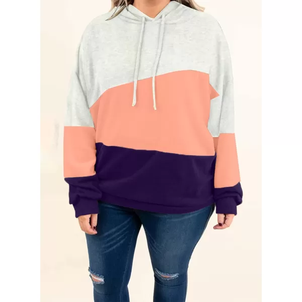 Eytino Women Plus Size Hoodies Sweatshirts Long Sleeve Colorblock Drawstring Hooded Tops