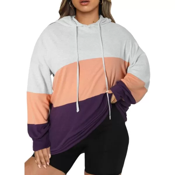 Eytino Women Plus Size Hoodies Sweatshirts Long Sleeve Colorblock Drawstring Hooded Tops