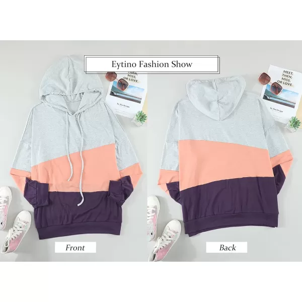 Eytino Women Plus Size Hoodies Sweatshirts Long Sleeve Colorblock Drawstring Hooded Tops