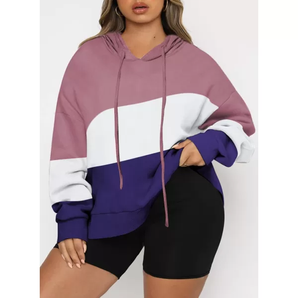 Eytino Women Plus Size Hoodies Sweatshirts Long Sleeve Colorblock Drawstring Hooded Tops