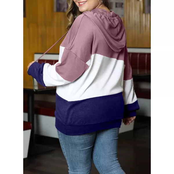 Eytino Women Plus Size Hoodies Sweatshirts Long Sleeve Colorblock Drawstring Hooded Tops