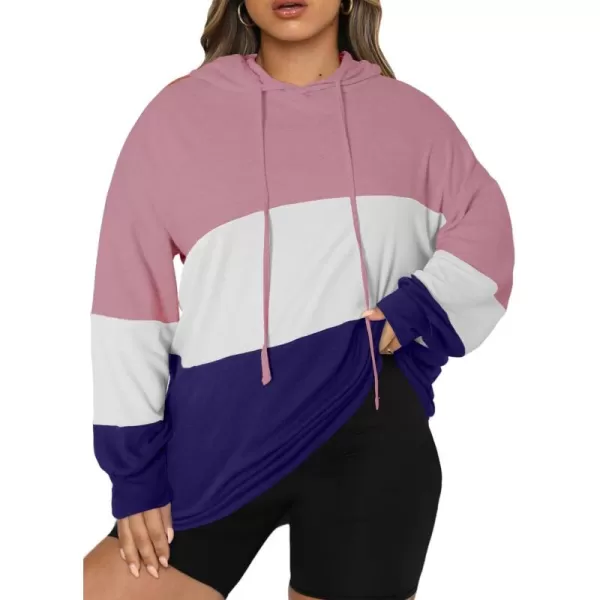 Eytino Women Plus Size Hoodies Sweatshirts Long Sleeve Colorblock Drawstring Hooded Tops