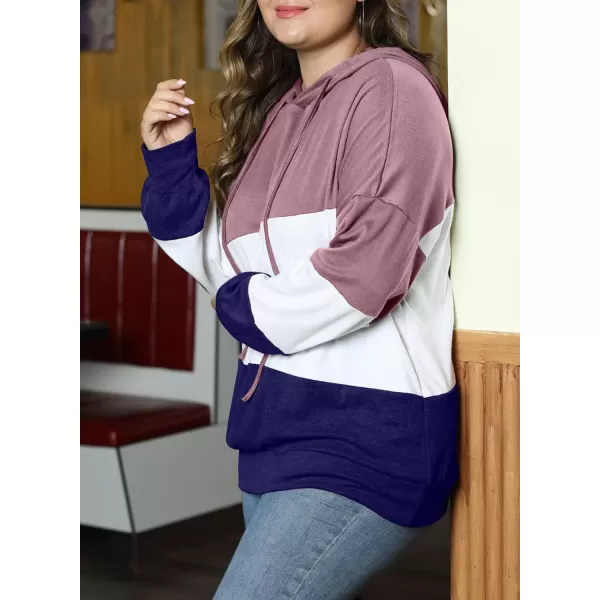 Eytino Women Plus Size Hoodies Sweatshirts Long Sleeve Colorblock Drawstring Hooded Tops