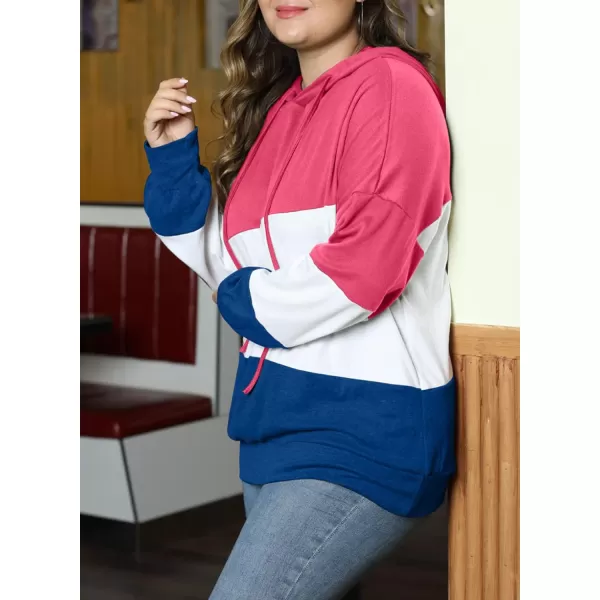 Eytino Women Plus Size Hoodies Sweatshirts Long Sleeve Colorblock Drawstring Hooded Tops