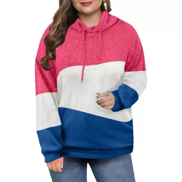 Eytino Women Plus Size Hoodies Sweatshirts Long Sleeve Colorblock Drawstring Hooded Tops