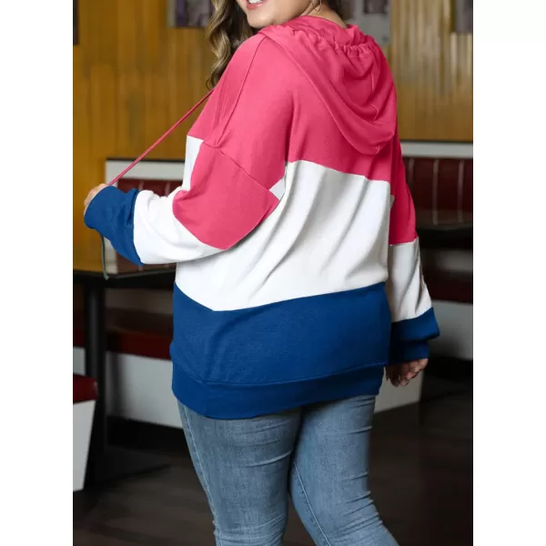 Eytino Women Plus Size Hoodies Sweatshirts Long Sleeve Colorblock Drawstring Hooded Tops