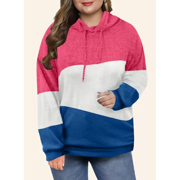 Eytino Women Plus Size Hoodies Sweatshirts Long Sleeve Colorblock Drawstring Hooded Tops