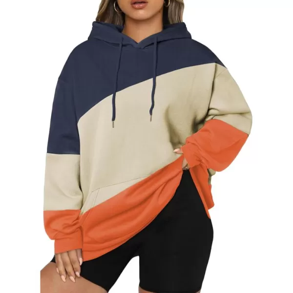 Eytino Women Plus Size Hoodies Sweatshirts Long Sleeve Colorblock Drawstring Hooded Tops