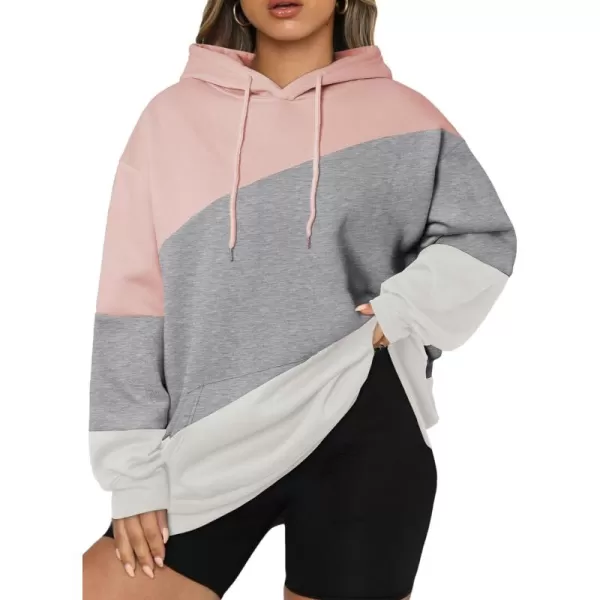 Eytino Women Plus Size Hoodies Sweatshirts Long Sleeve Colorblock Drawstring Hooded Tops
