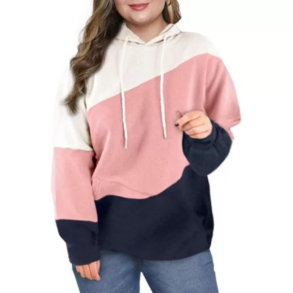 Eytino Women Plus Size Hoodies Sweatshirts Long Sleeve Colorblock Drawstring Hooded Tops