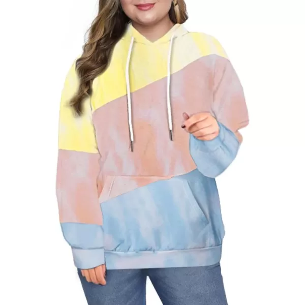 Eytino Women Plus Size Hoodies Sweatshirts Long Sleeve Colorblock Drawstring Hooded Tops