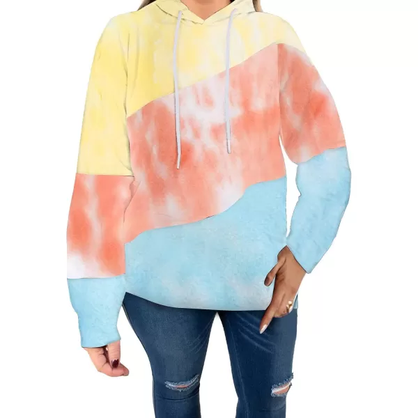 Eytino Women Plus Size Hoodies Sweatshirts Long Sleeve Colorblock Drawstring Hooded Tops