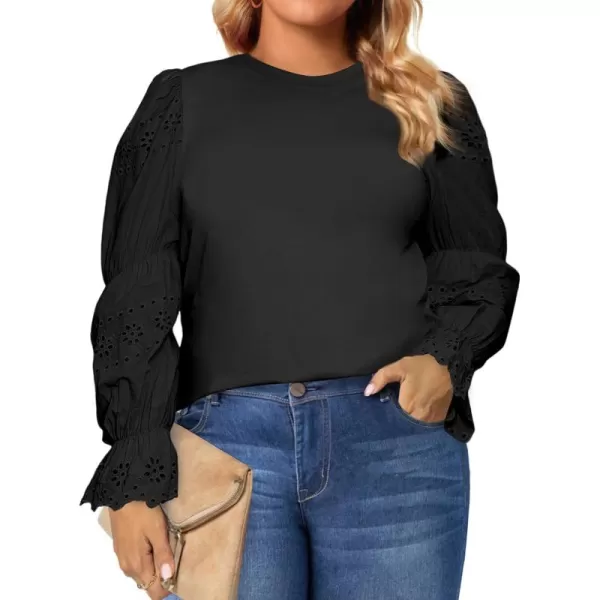 Eytino Womens Plus Size Hollow Out Ruffle Short Sleeve Crewneck Summer Casual Tee Shirts Blouse