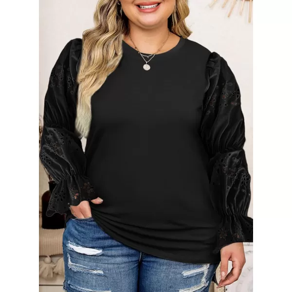 Eytino Womens Plus Size Hollow Out Ruffle Short Sleeve Crewneck Summer Casual Tee Shirts Blouse