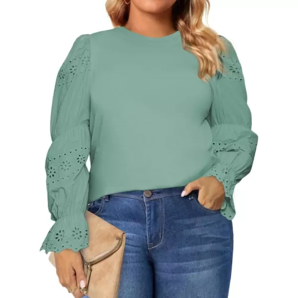Eytino Womens Plus Size Hollow Out Ruffle Short Sleeve Crewneck Summer Casual Tee Shirts Blouse