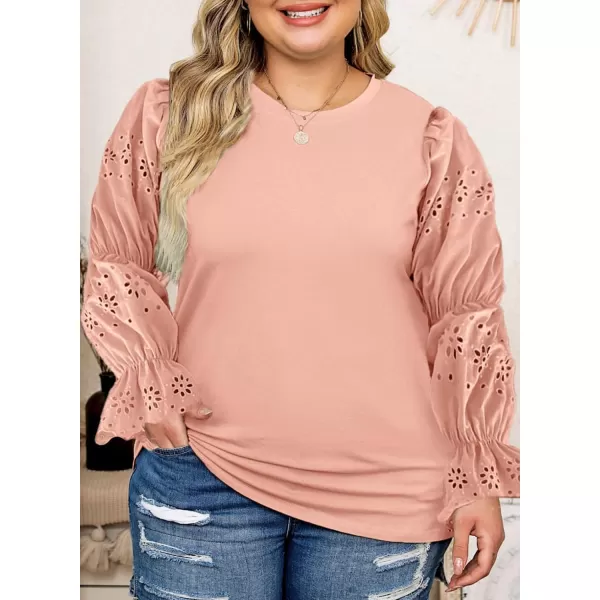 Eytino Womens Plus Size Hollow Out Ruffle Short Sleeve Crewneck Summer Casual Tee Shirts Blouse