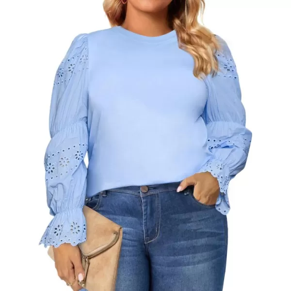 Eytino Womens Plus Size Hollow Out Ruffle Short Sleeve Crewneck Summer Casual Tee Shirts Blouse