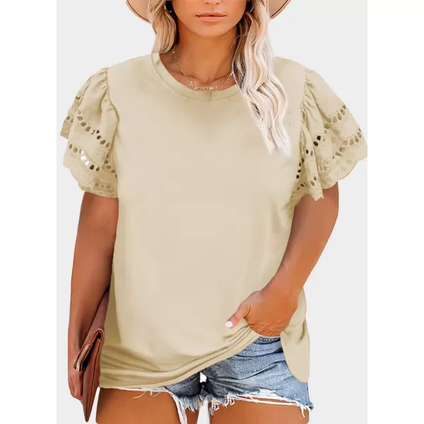 Eytino Womens Plus Size Hollow Out Ruffle Short Sleeve Crewneck Summer Casual Tee Shirts Blouse