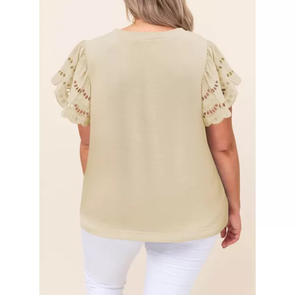 Eytino Womens Plus Size Hollow Out Ruffle Short Sleeve Crewneck Summer Casual Tee Shirts Blouse