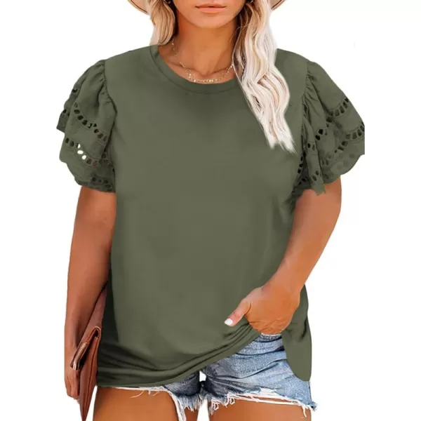 Eytino Womens Plus Size Hollow Out Ruffle Short Sleeve Crewneck Summer Casual Tee Shirts Blouse