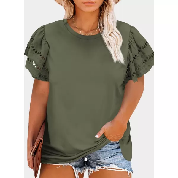 Eytino Womens Plus Size Hollow Out Ruffle Short Sleeve Crewneck Summer Casual Tee Shirts Blouse