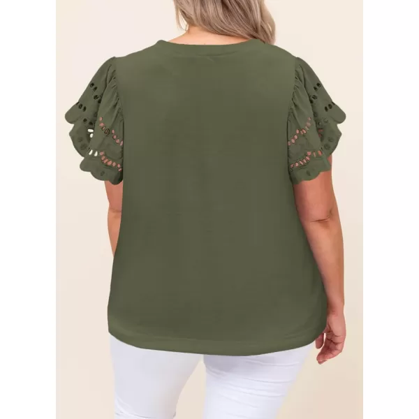 Eytino Womens Plus Size Hollow Out Ruffle Short Sleeve Crewneck Summer Casual Tee Shirts Blouse