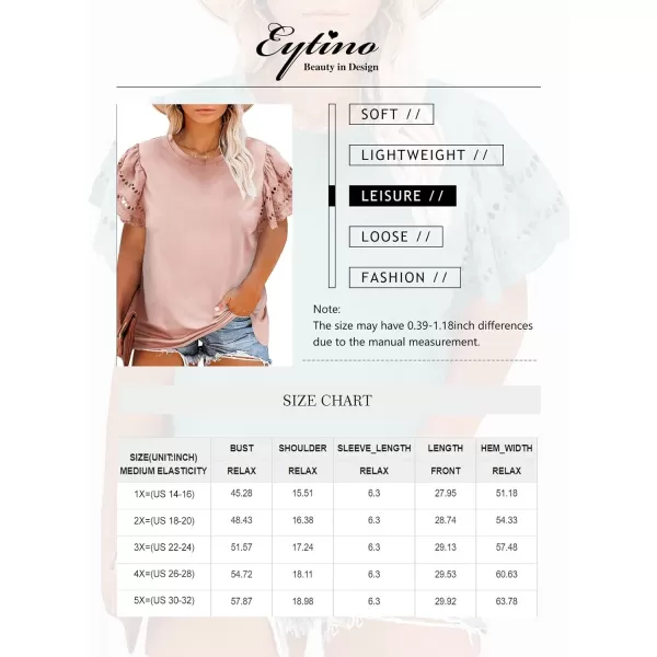 Eytino Womens Plus Size Hollow Out Ruffle Short Sleeve Crewneck Summer Casual Tee Shirts Blouse
