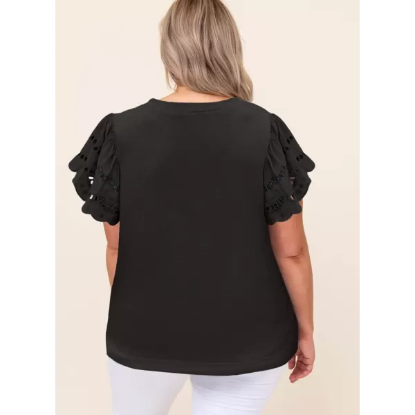 Eytino Womens Plus Size Hollow Out Ruffle Short Sleeve Crewneck Summer Casual Tee Shirts Blouse