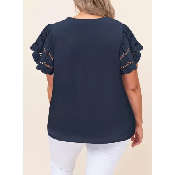 Eytino Womens Plus Size Hollow Out Ruffle Short Sleeve Crewneck Summer Casual Tee Shirts Blouse