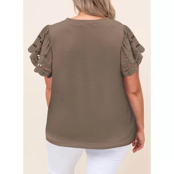 Eytino Womens Plus Size Hollow Out Ruffle Short Sleeve Crewneck Summer Casual Tee Shirts Blouse
