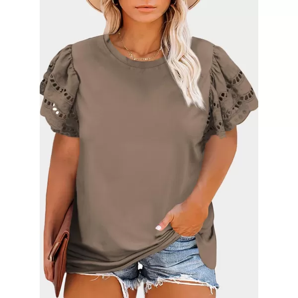 Eytino Womens Plus Size Hollow Out Ruffle Short Sleeve Crewneck Summer Casual Tee Shirts Blouse
